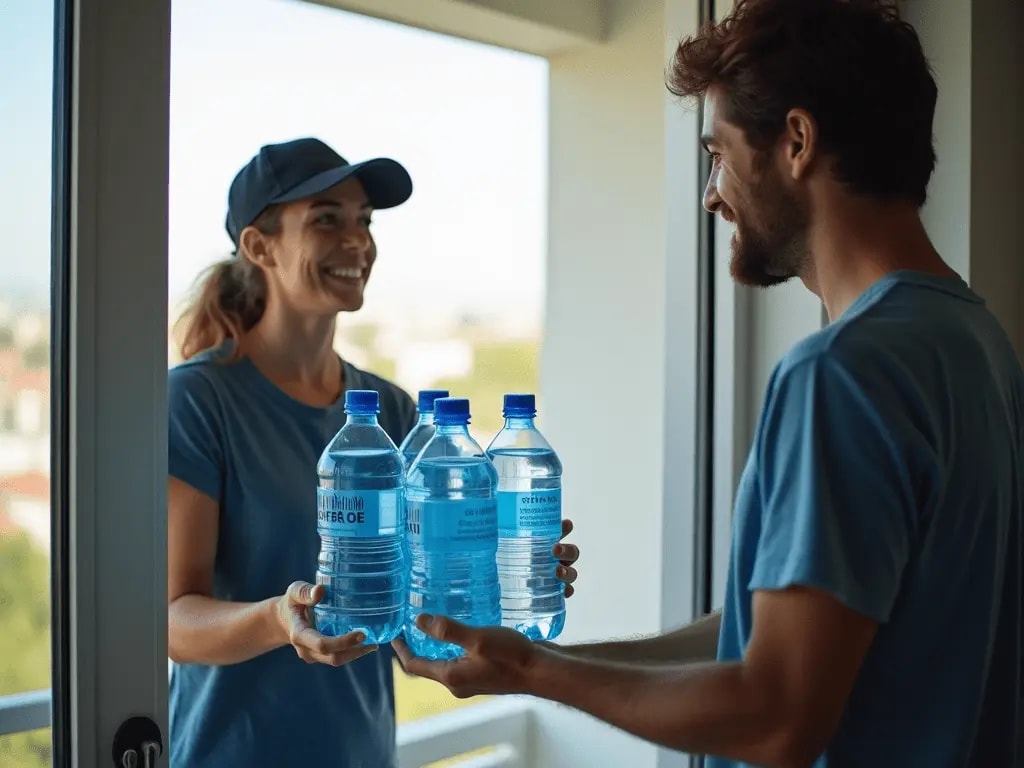 Expat couple receiving weekly water delivery